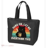 Hang On Let Me Overthink This Black Cat Coffee Sarcastic Tote Bag thumb 3