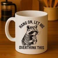 Hang On Let Me Overthink This Funny Racoon Coffee Mug thumb 4
