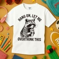 Hang On Let Me Overthink This Funny Racoon Kids T-Shirt thumb 3