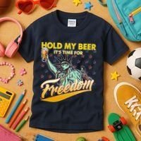 Hold My Beer It's Time For Freedom Statue Of Liberty Kids T-Shirt thumb 3
