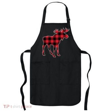 Holiday Plaid Moose Apron