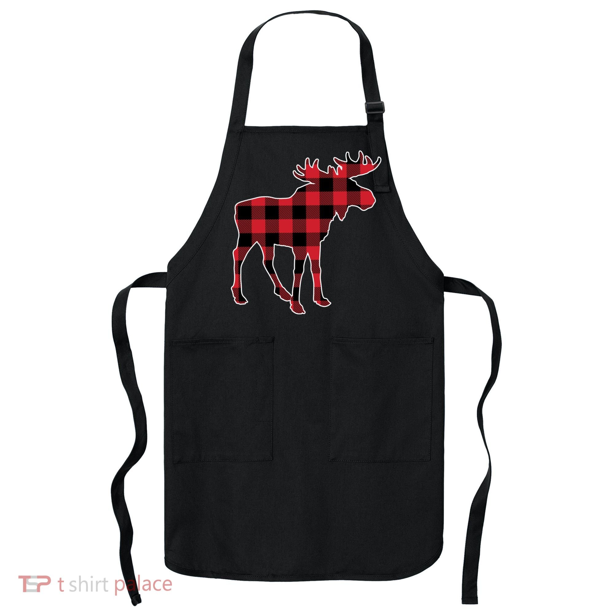 Holiday Plaid Moose Apron