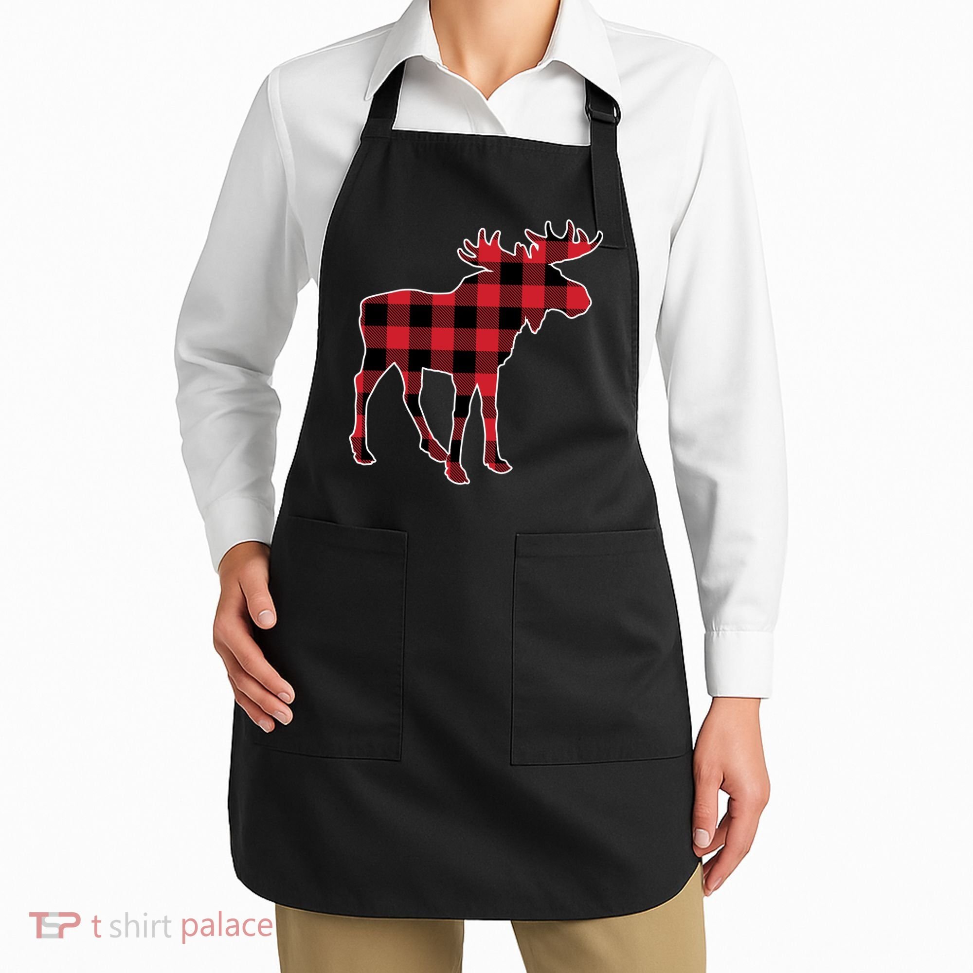 Holiday Plaid Moose Apron
