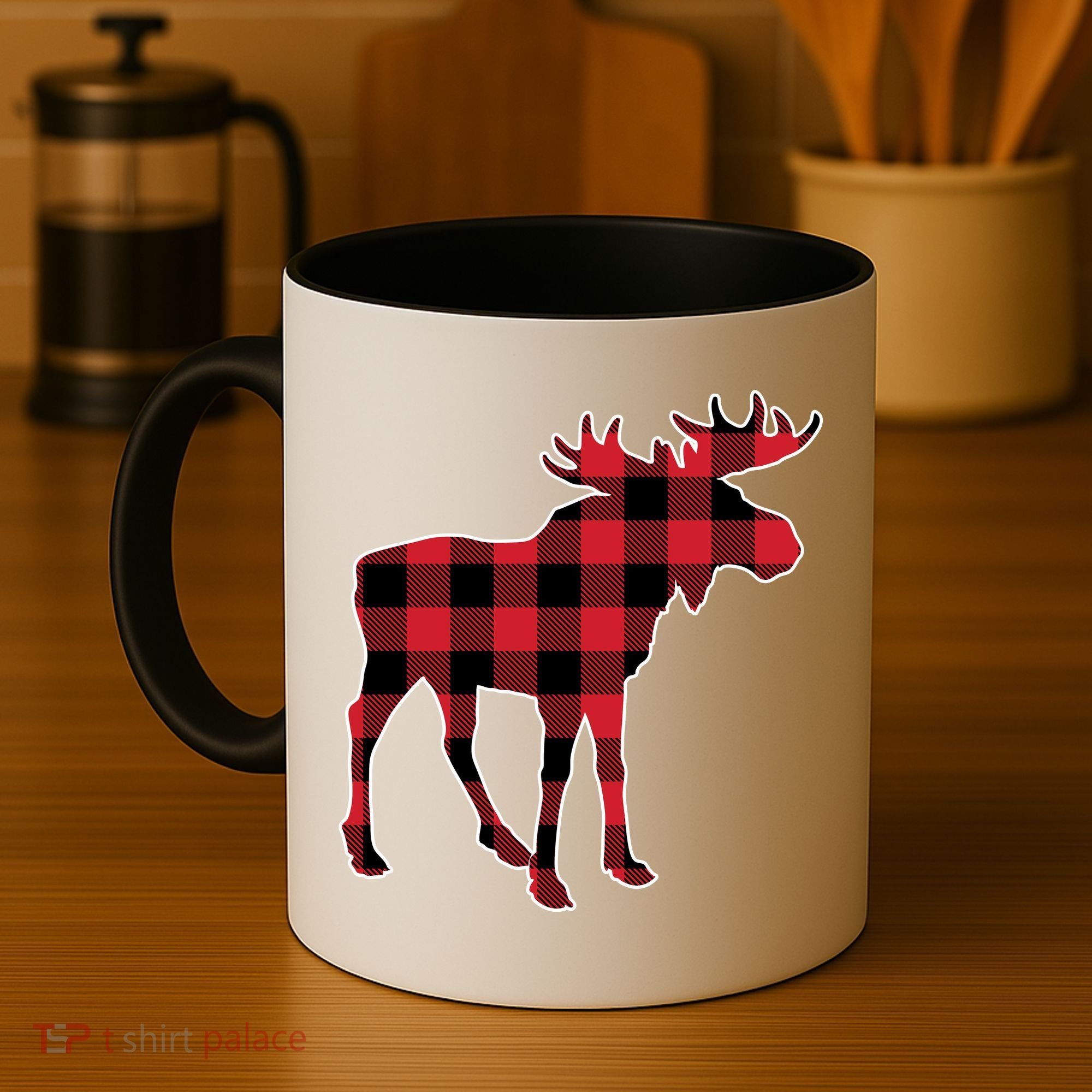 Holiday Plaid Moose Coffee Mug