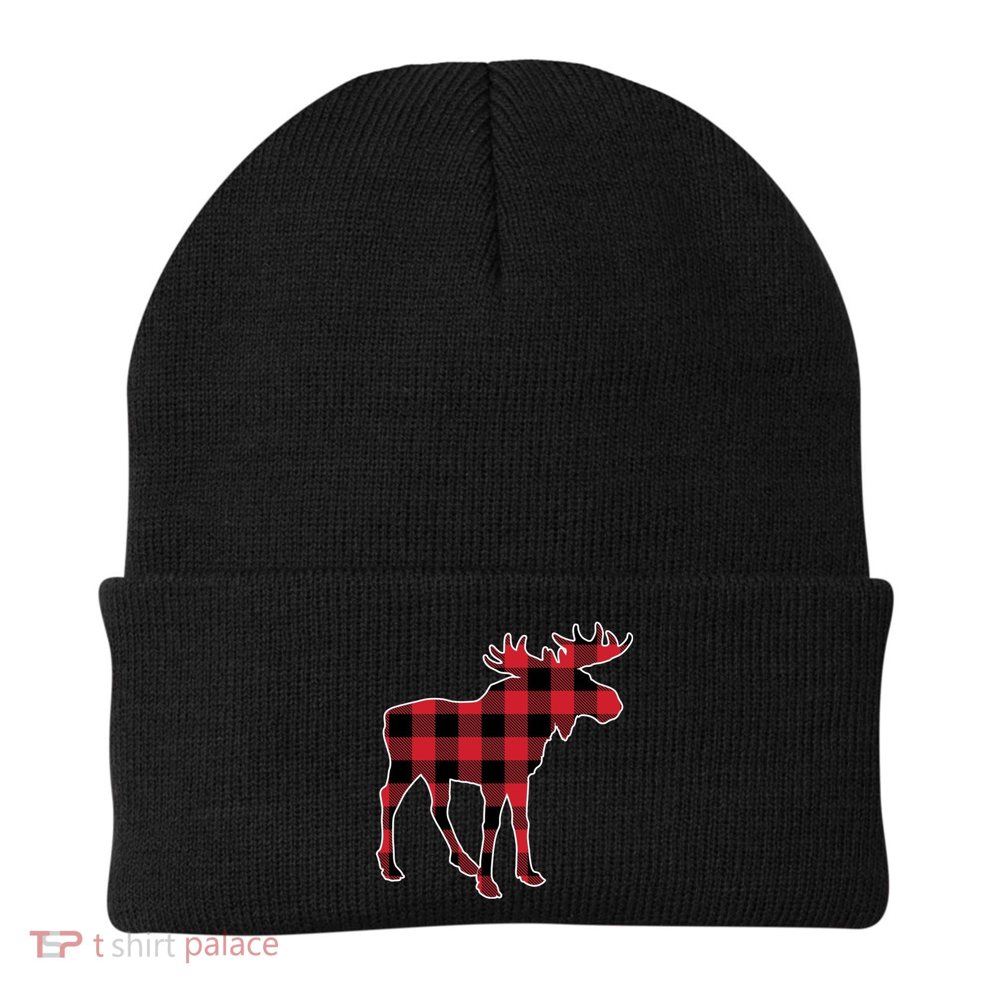 Holiday Plaid Moose Beanie