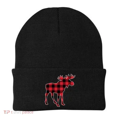 Holiday Plaid Moose Beanie