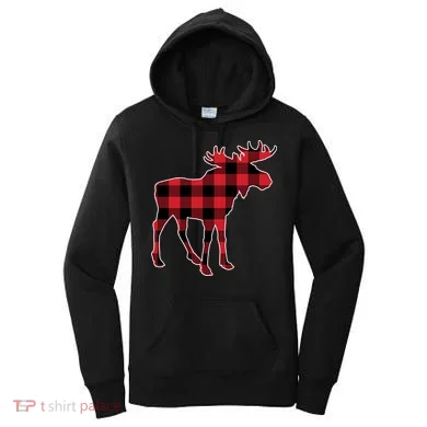 Holiday Plaid Moose Women's Hoodie