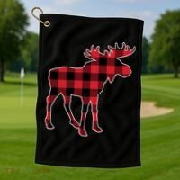 Holiday Plaid Moose Golf Towel thumb 1