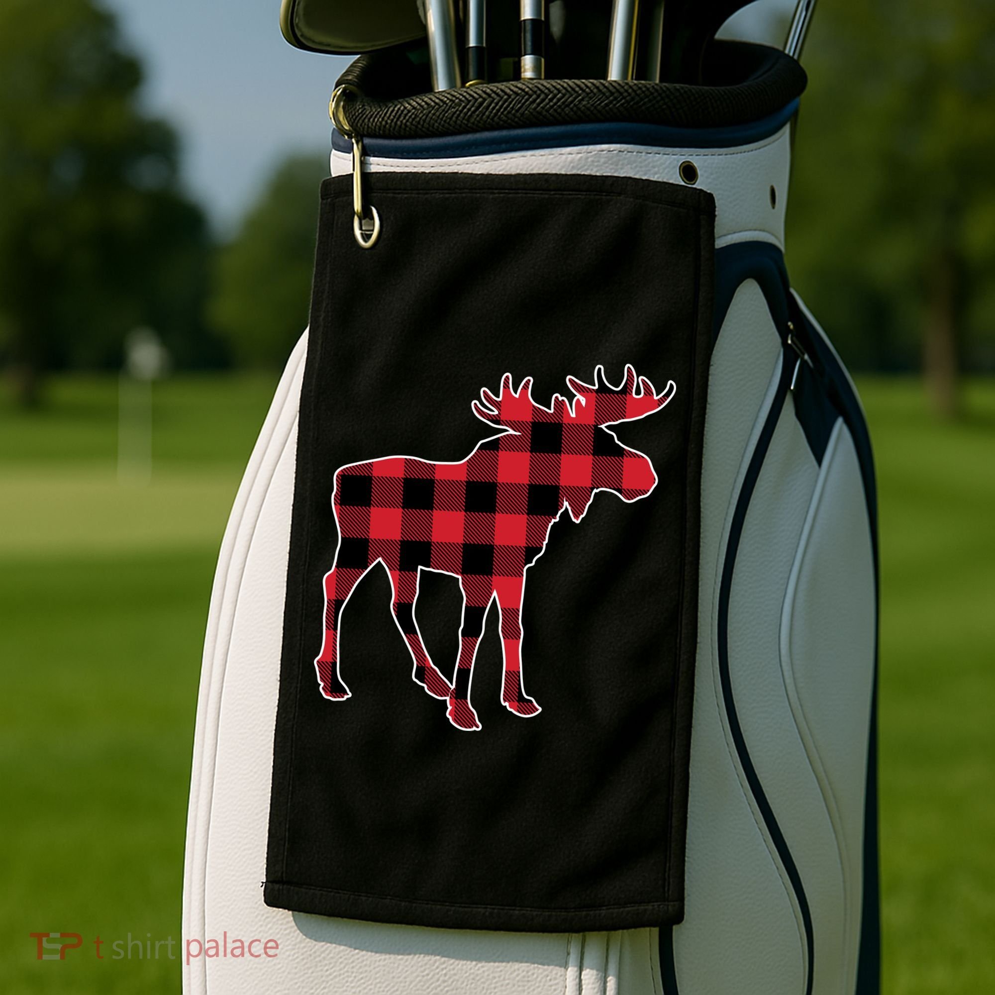 Holiday Plaid Moose Golf Towel