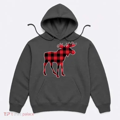 Holiday Plaid Moose Hoodie