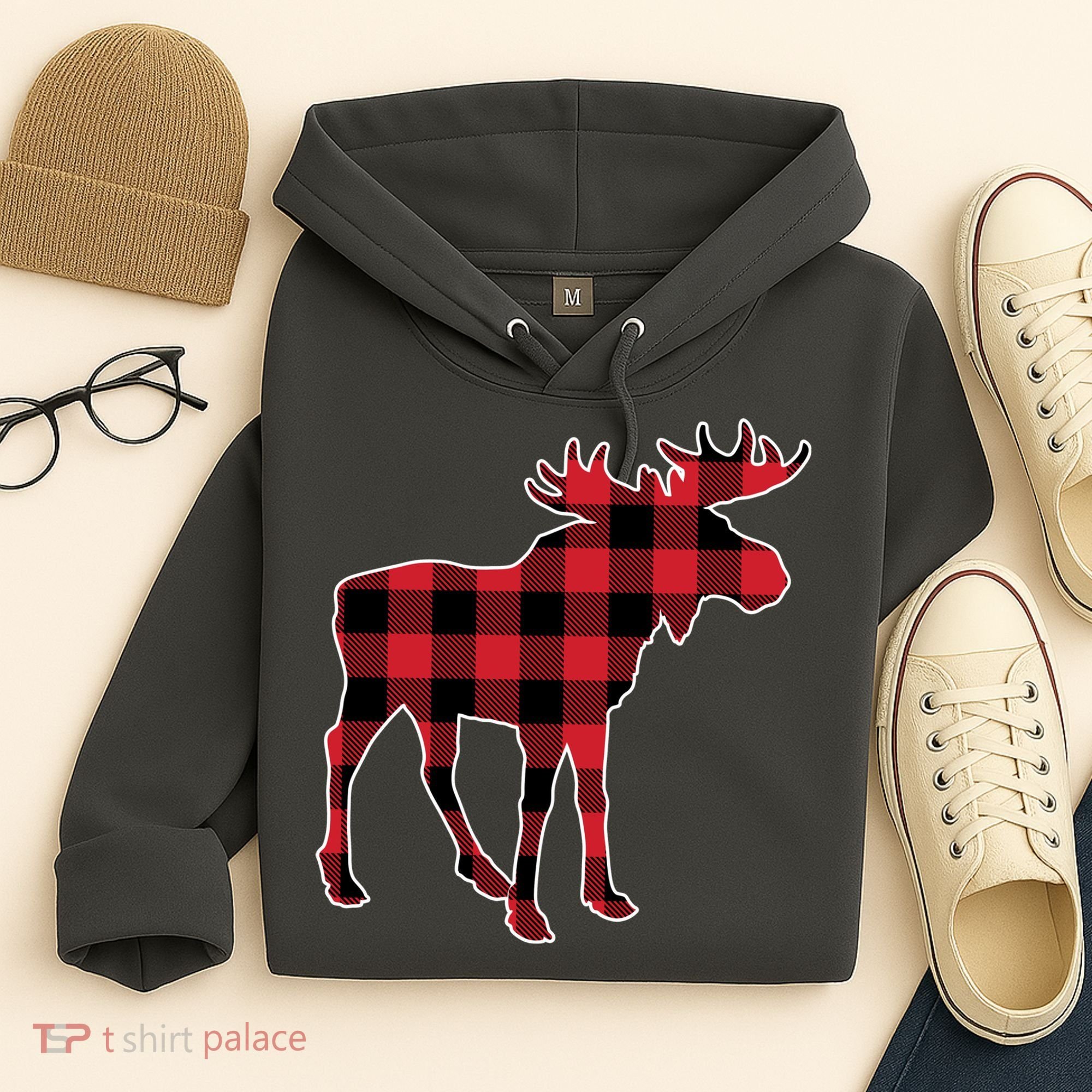 Holiday Plaid Moose Hoodie