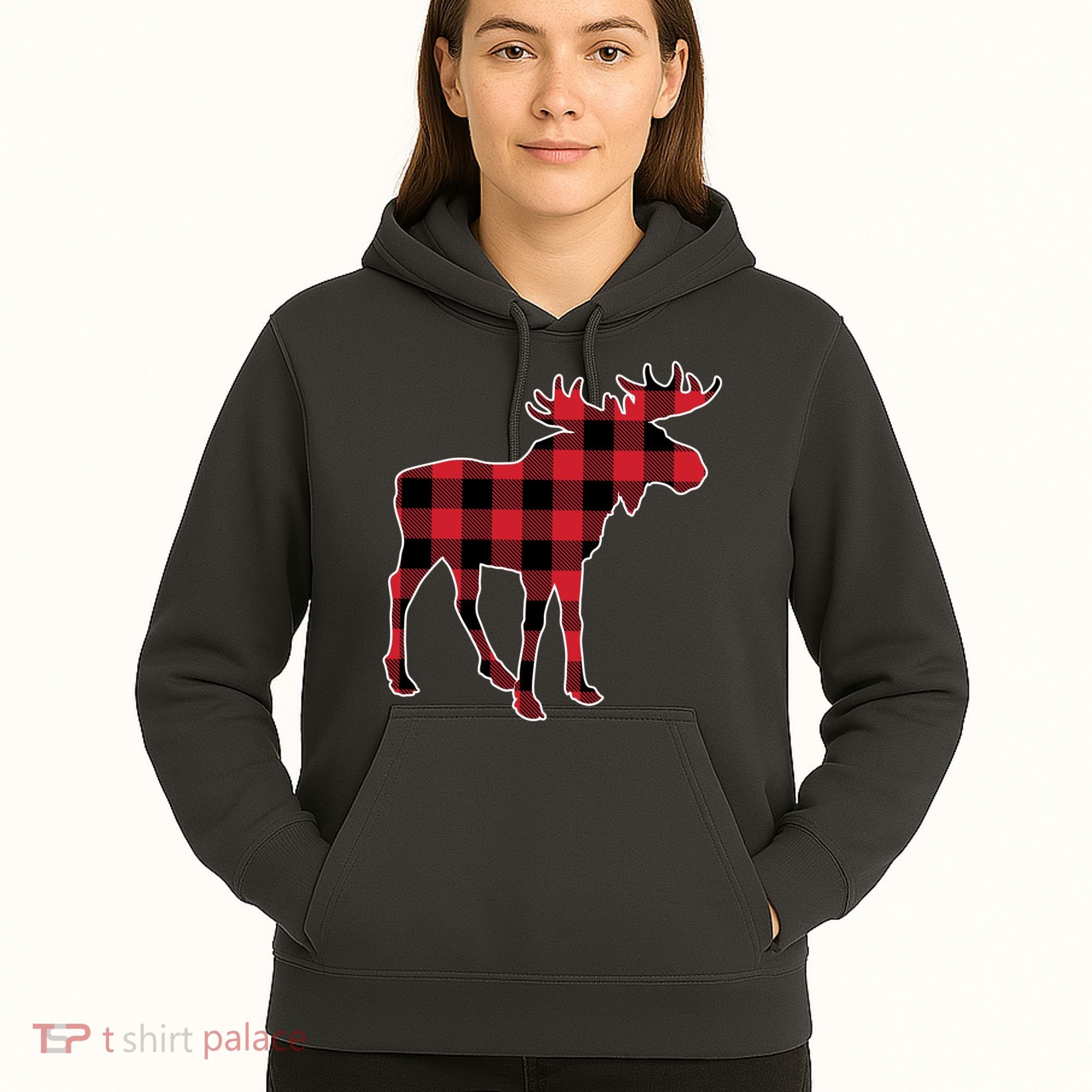 Holiday Plaid Moose Hoodie