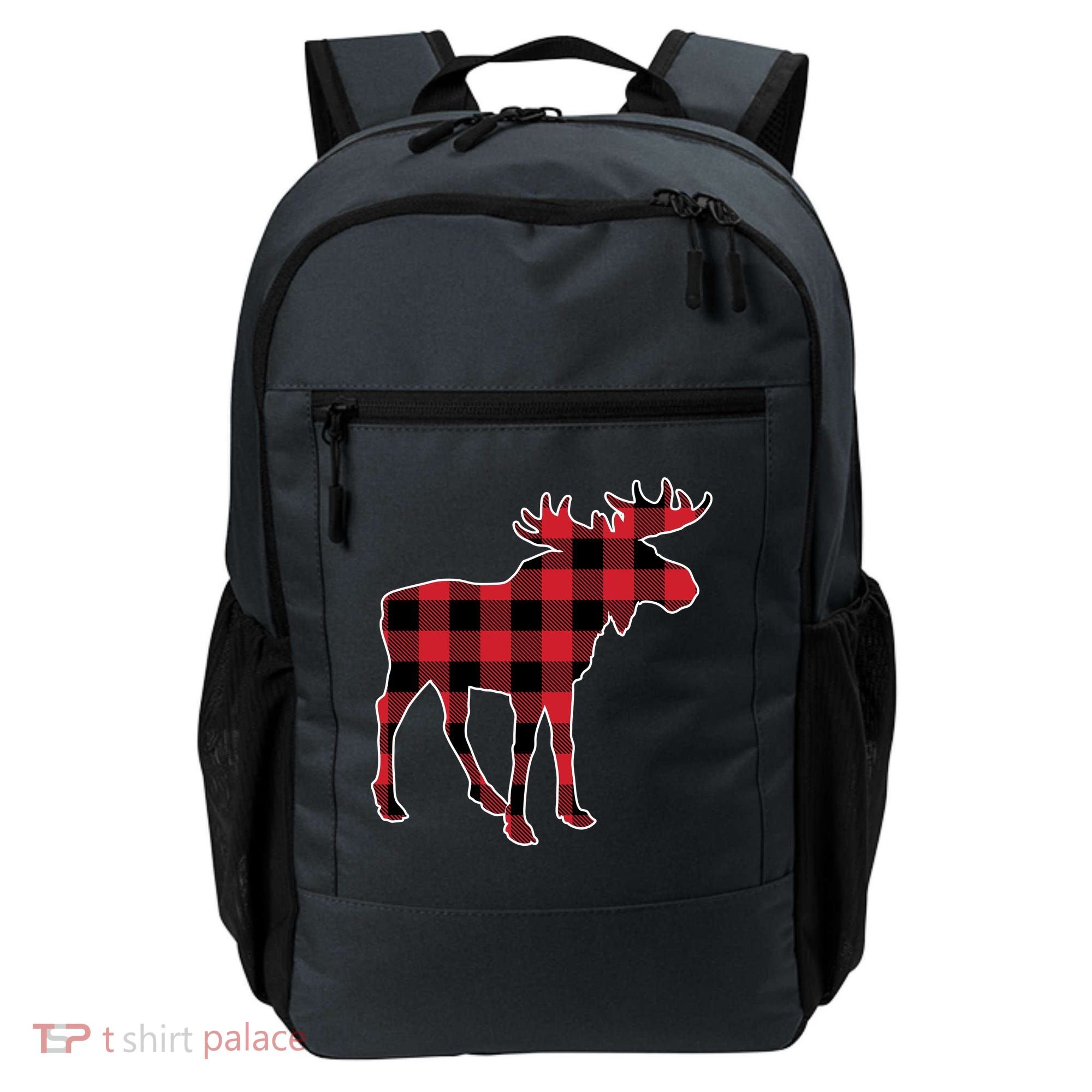 Holiday Plaid Moose Backpack