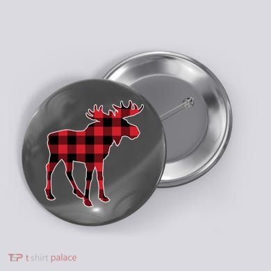 Holiday Plaid Moose Button