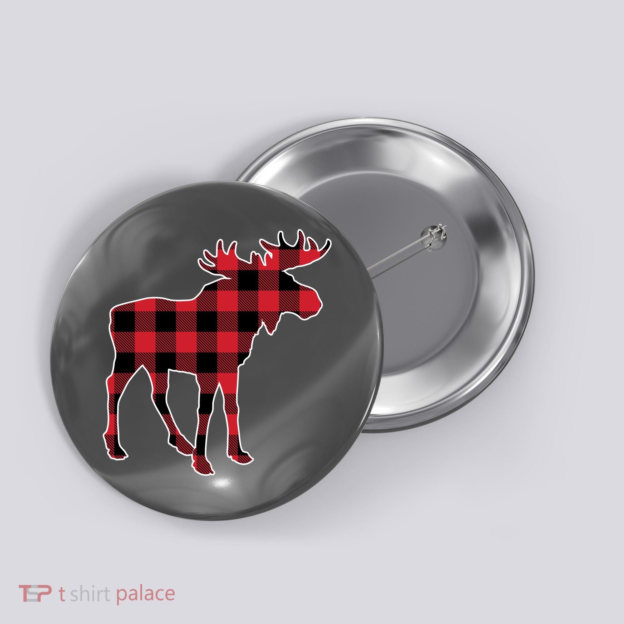 Holiday Plaid Moose Button