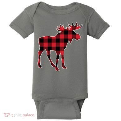 Holiday Plaid Moose Baby Bodysuit
