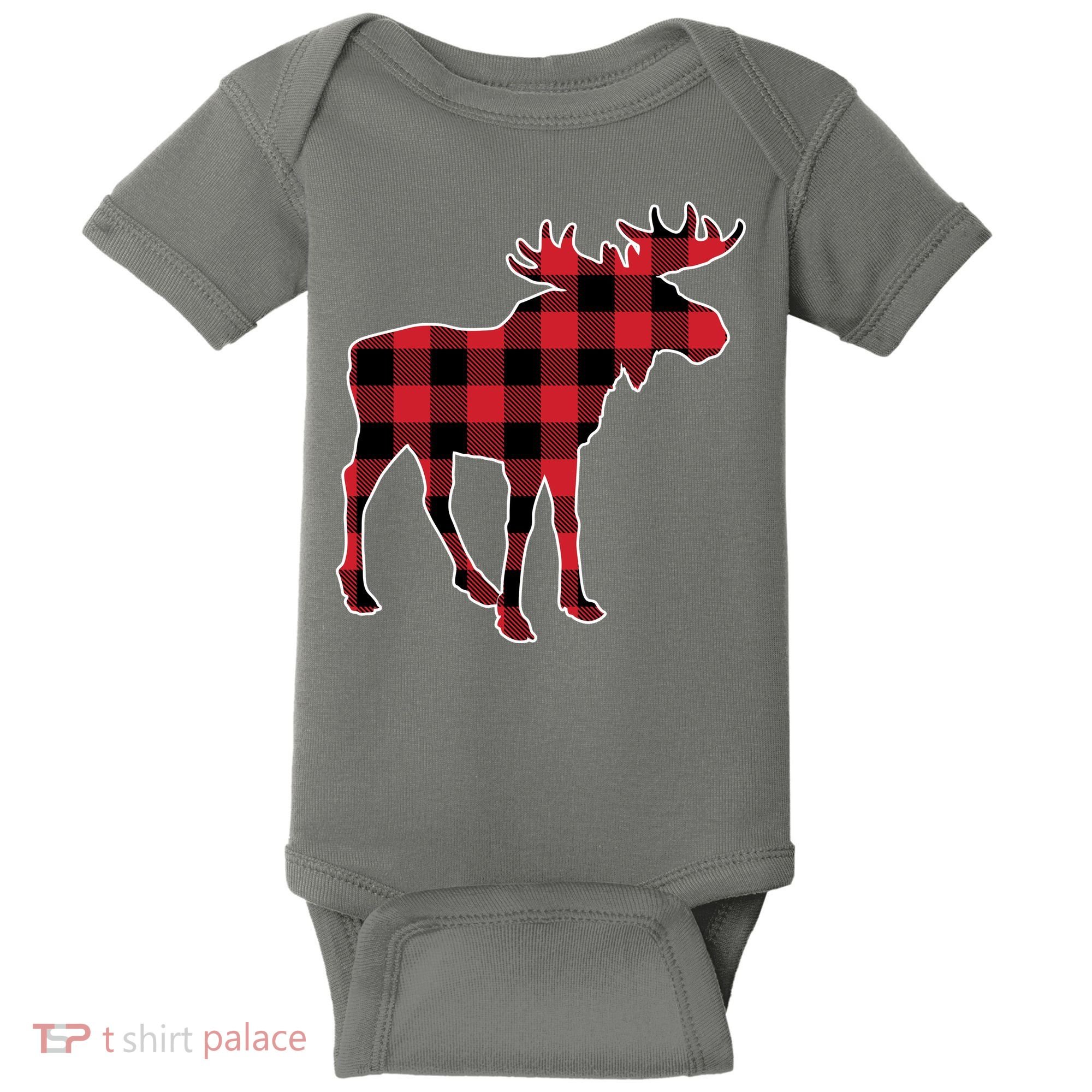 Holiday Plaid Moose Baby Bodysuit