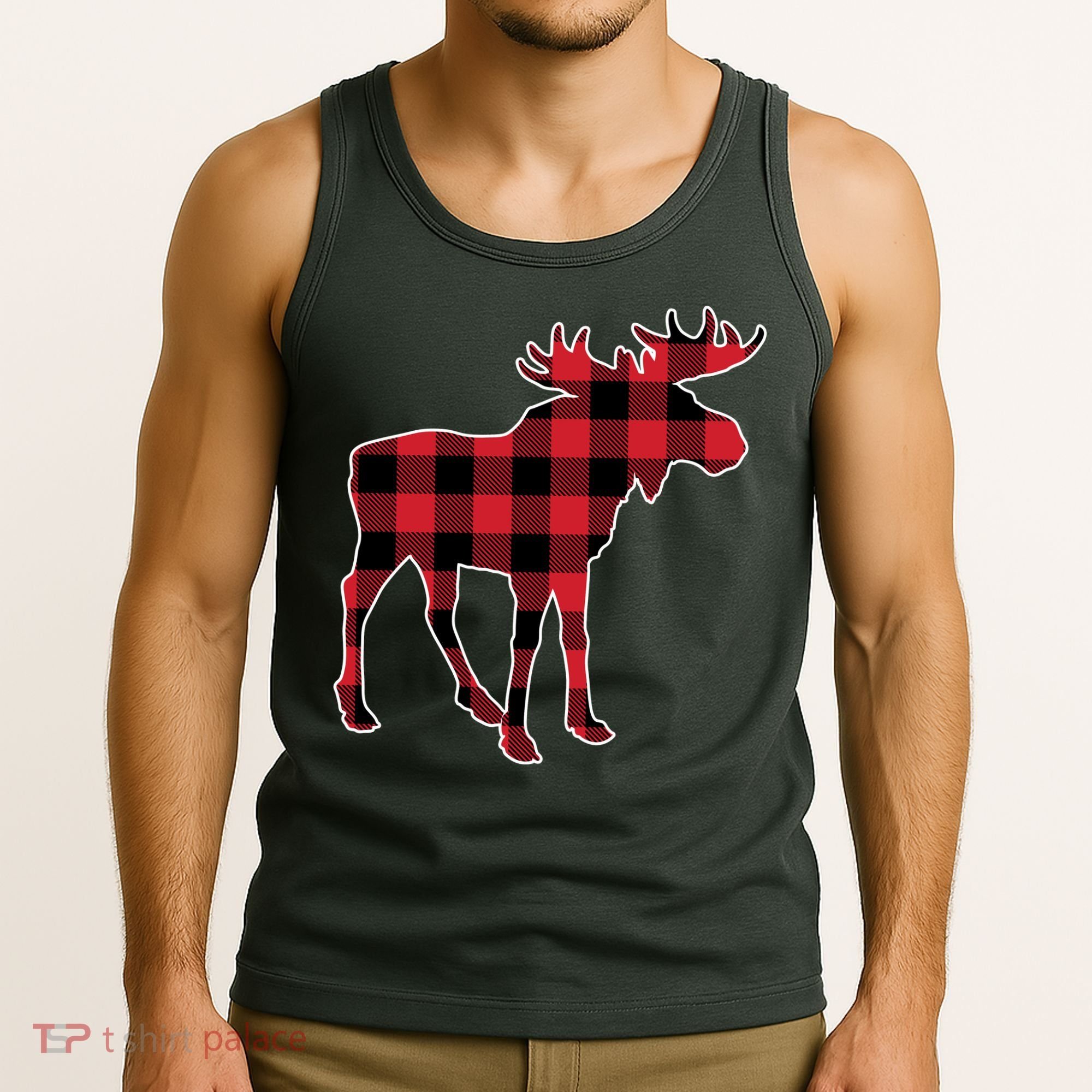 Holiday Plaid Moose Tank Top