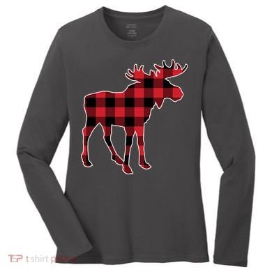 Holiday Plaid Moose Women's Long Sleeve Shirt