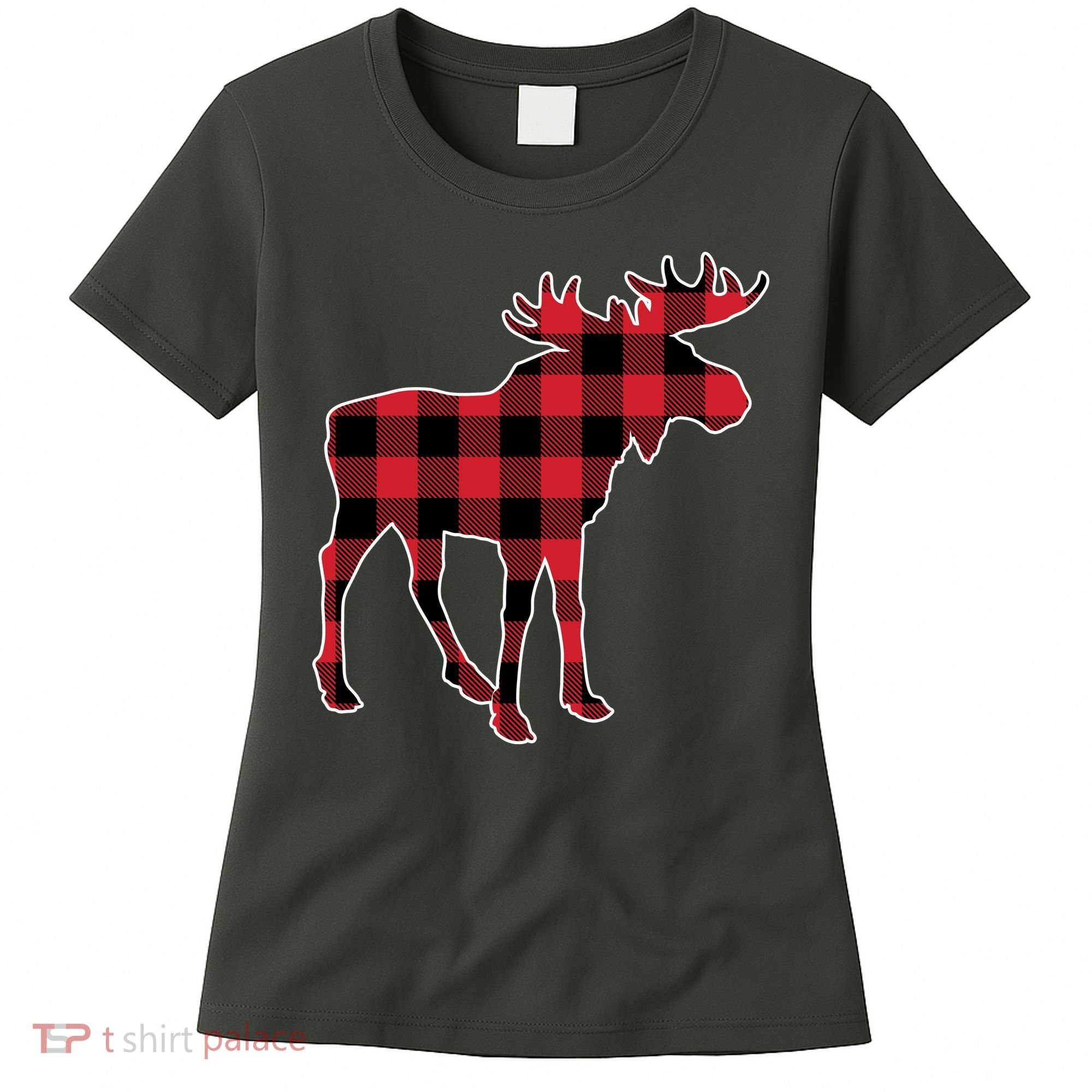 Holiday Plaid Moose Women's T-Shirt