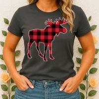 Holiday Plaid Moose Women's T-Shirt thumb 2