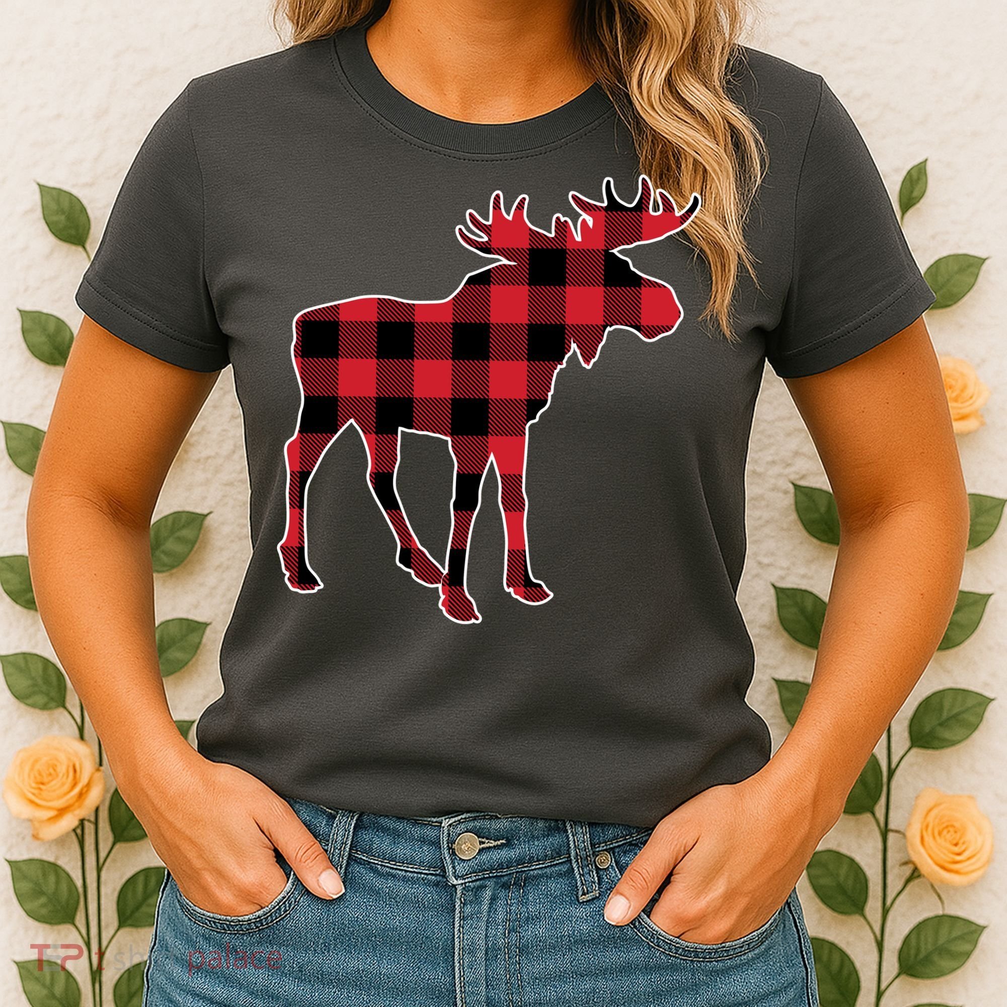 Holiday Plaid Moose Women's T-Shirt