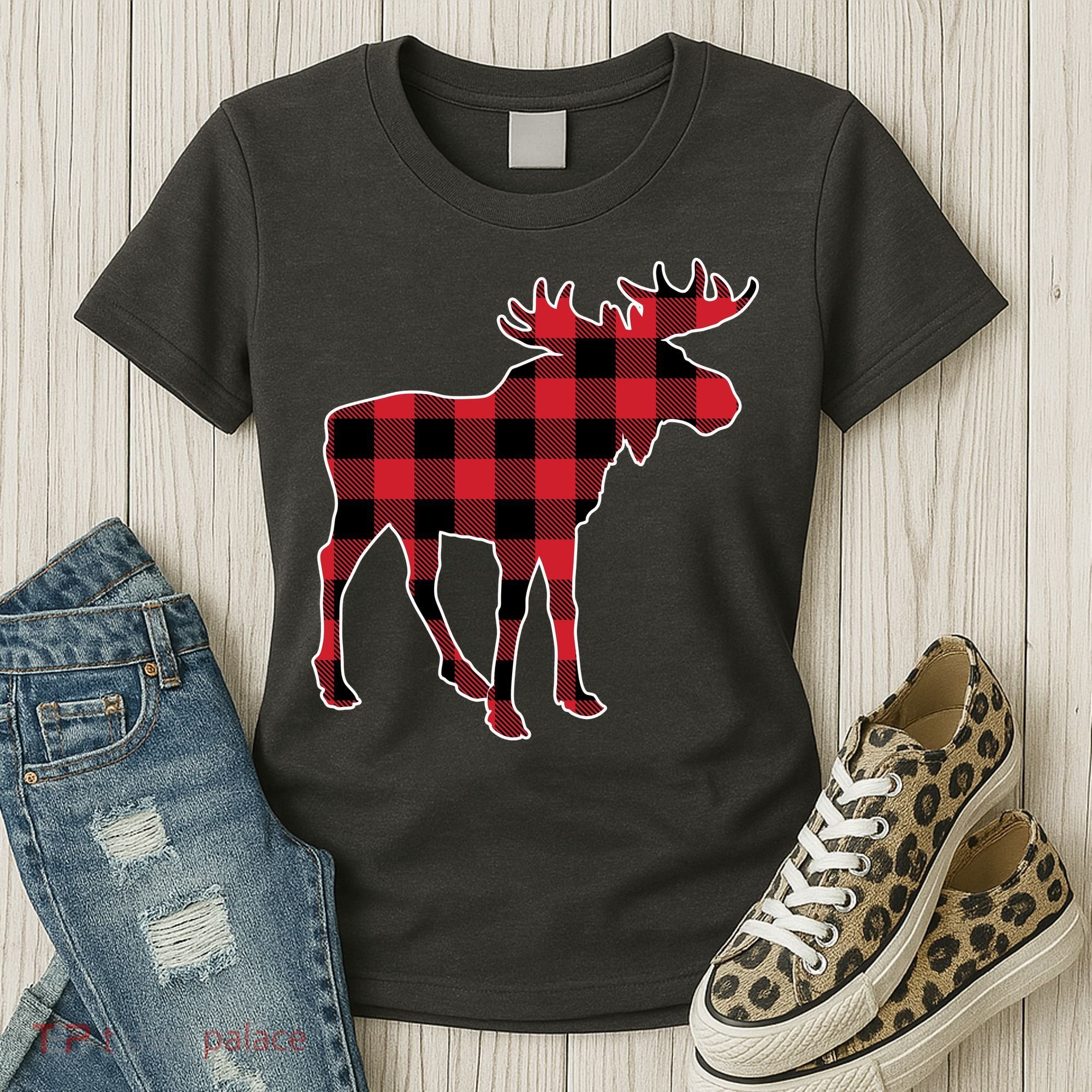 Holiday Plaid Moose Women's T-Shirt