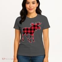 Holiday Plaid Moose Women's T-Shirt thumb 4