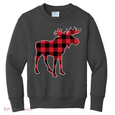 Holiday Plaid Moose Kids Sweatshirt