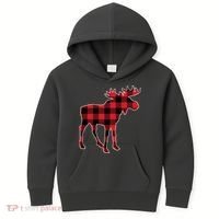 Holiday Plaid Moose Kids Hoodie thumb 0
