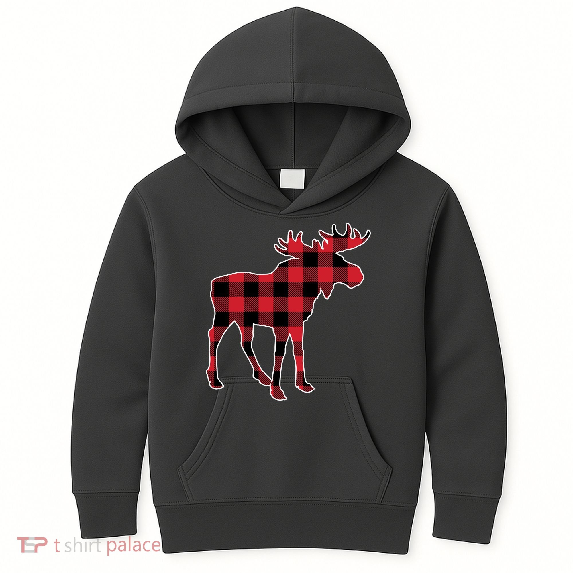 Holiday Plaid Moose Kids Hoodie
