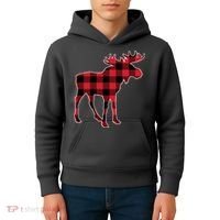 Holiday Plaid Moose Kids Hoodie thumb 4
