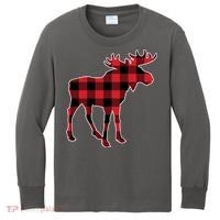 Holiday Plaid Moose Kids Long Sleeve Shirt thumb 0
