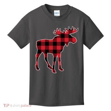 Holiday Plaid Moose Kids T-Shirt