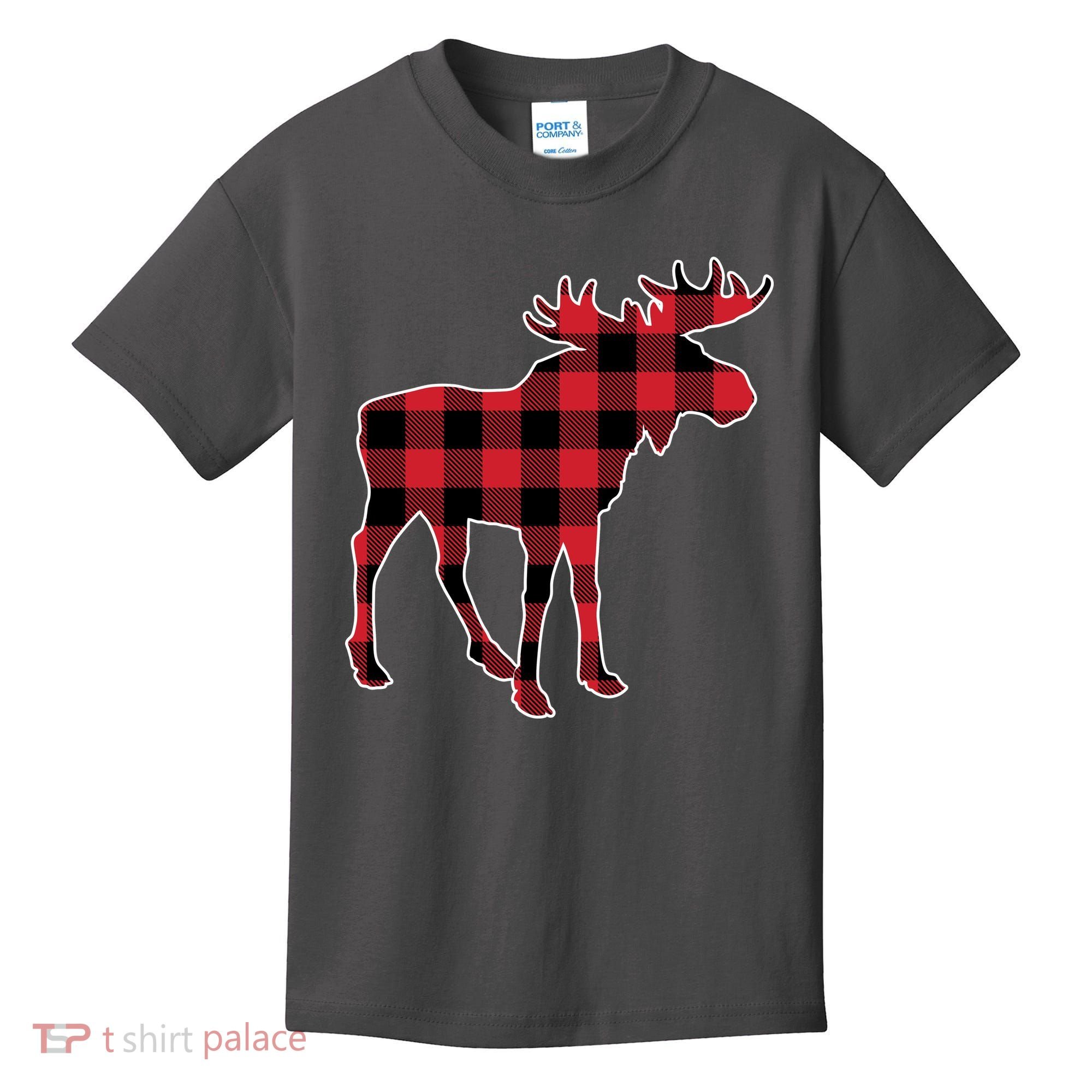 Holiday Plaid Moose Kids T-Shirt
