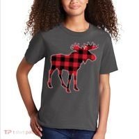 Holiday Plaid Moose Kids T-Shirt thumb 2