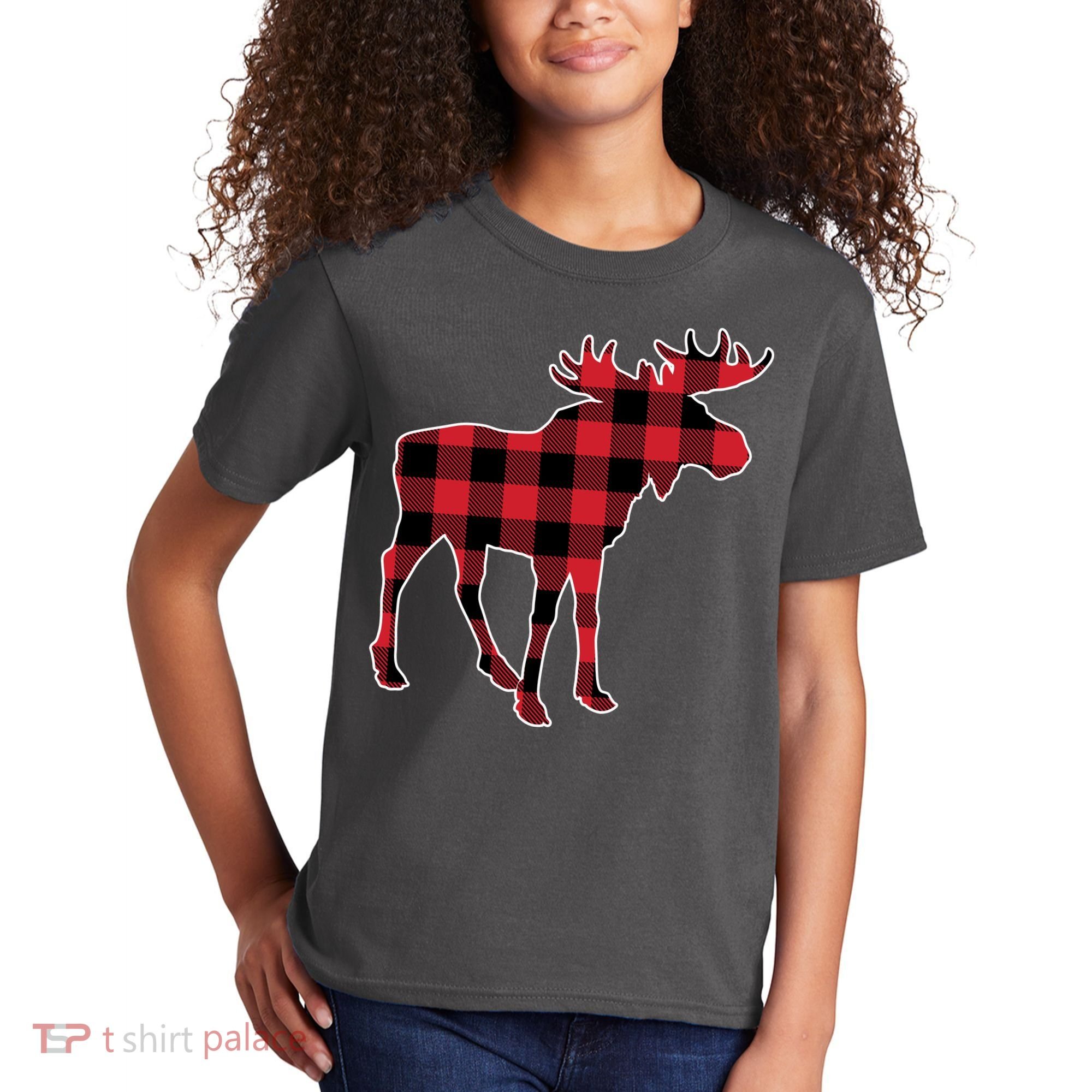 Holiday Plaid Moose Kids T-Shirt