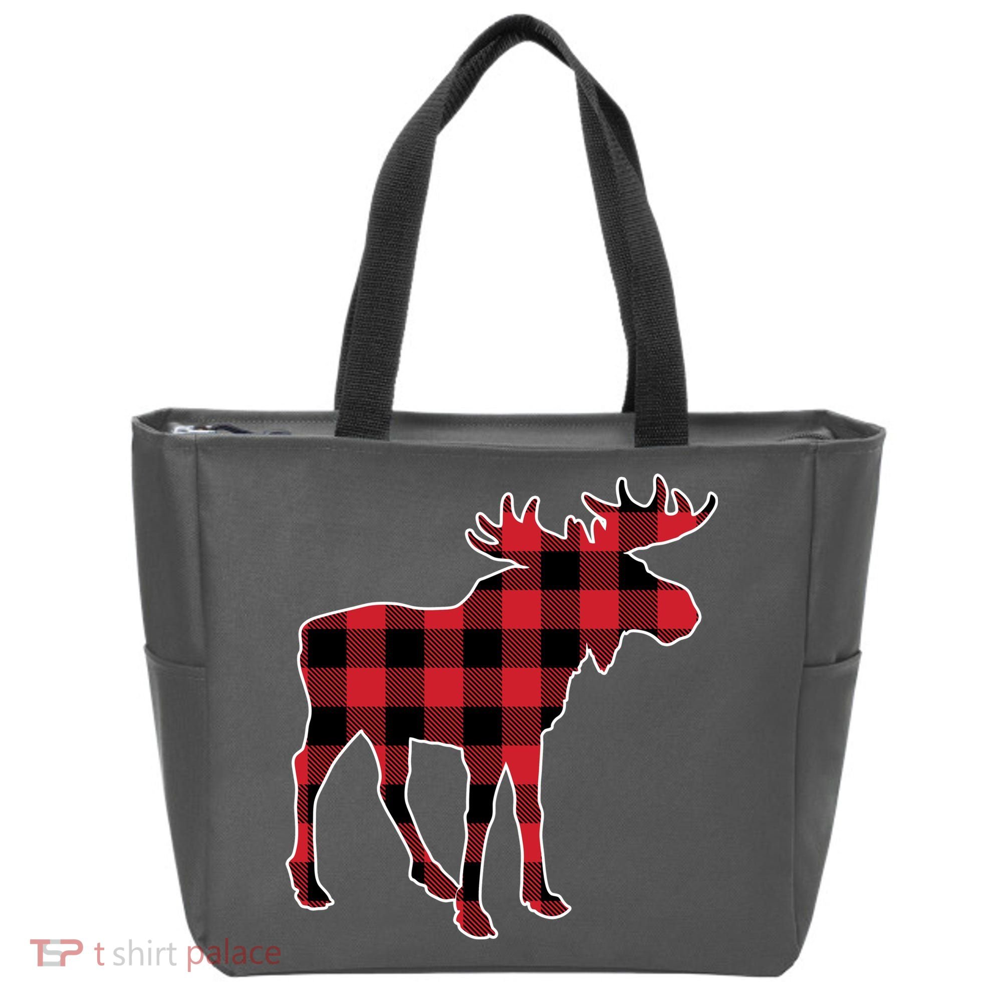 Holiday Plaid Moose Tote Bag