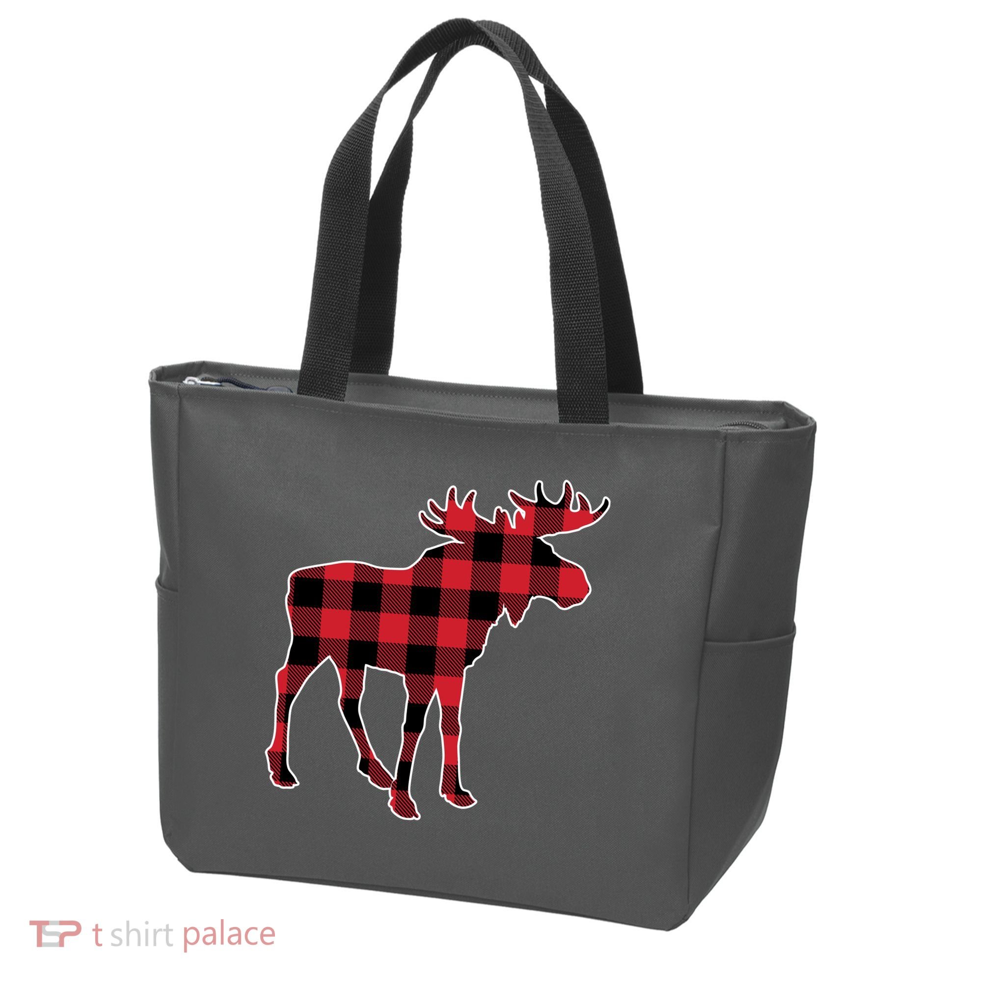 Holiday Plaid Moose Tote Bag
