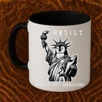Hands Off Medicare Penguin Statue Of Liberty Resist Protest Coffee Mug thumb 2