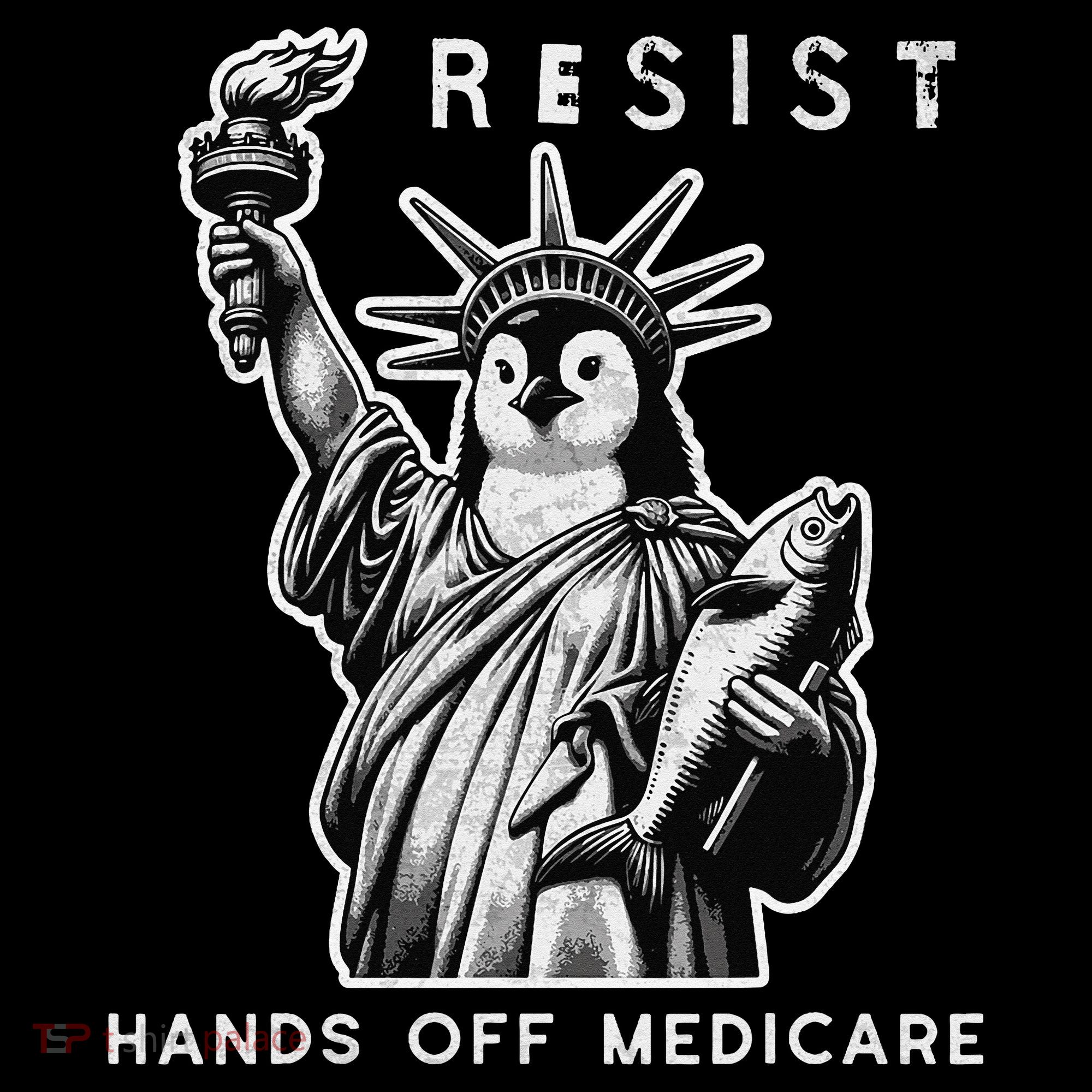 Hands Off Medicare Penguin Statue Of Liberty Resist Protest Coffee Mug