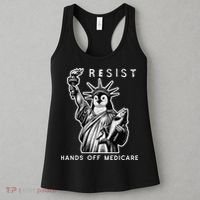 Hands Off Medicare Penguin Statue Of Liberty Resist Protest Women's Tank Top thumb 3