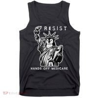 Hands Off Medicare Penguin Statue Of Liberty Resist Protest Tank Top thumb 0