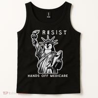 Hands Off Medicare Penguin Statue Of Liberty Resist Protest Tank Top thumb 2