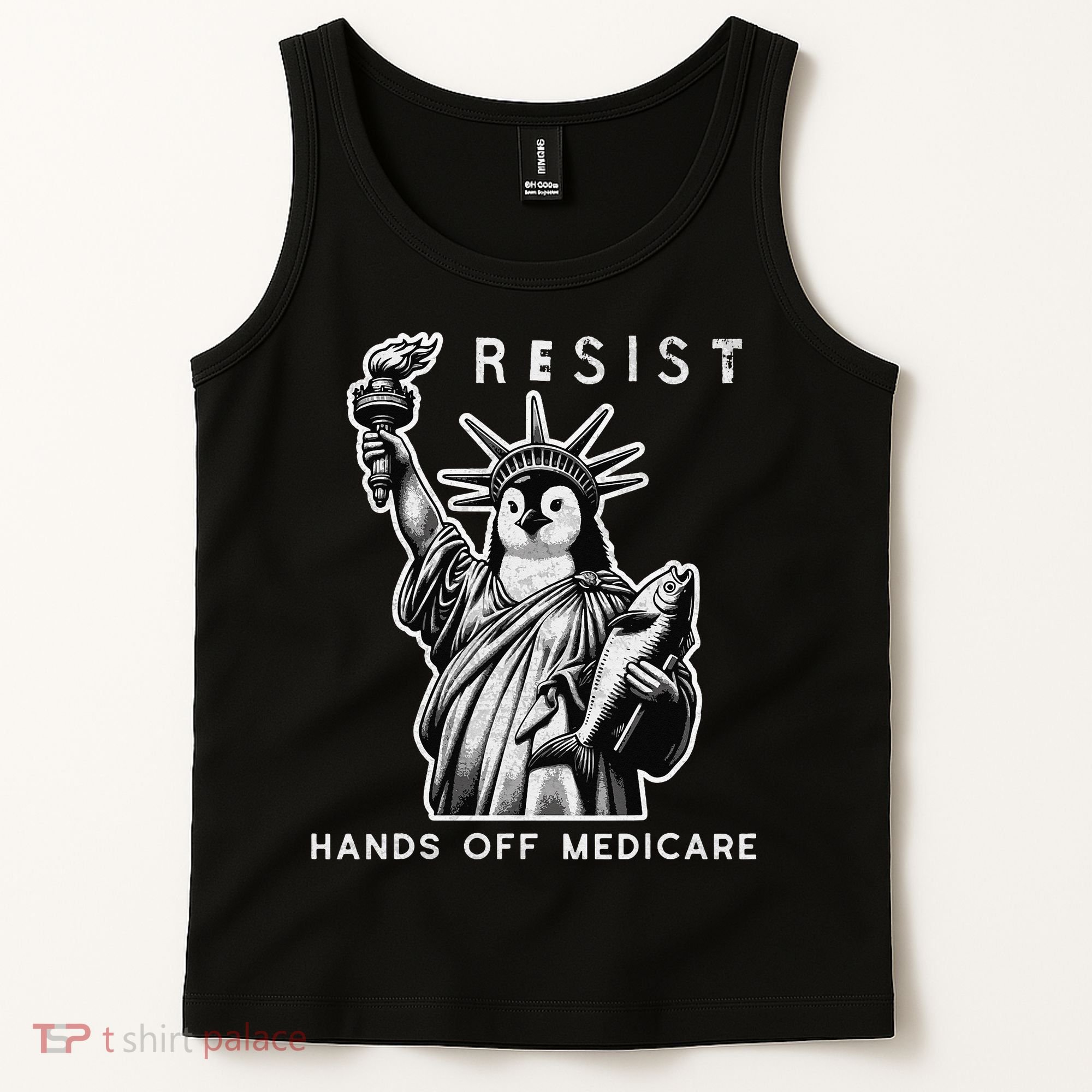 Hands Off Medicare Penguin Statue Of Liberty Resist Protest Tank Top