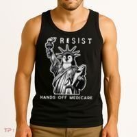 Hands Off Medicare Penguin Statue Of Liberty Resist Protest Tank Top thumb 3