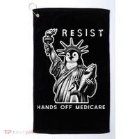 Hands Off Medicare Penguin Statue Of Liberty Resist Protest Golf Towel thumb 0