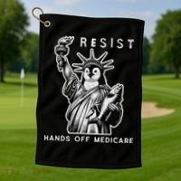 Hands Off Medicare Penguin Statue Of Liberty Resist Protest Golf Towel thumb 1
