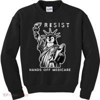 Hands Off Medicare Penguin Statue Of Liberty Resist Protest Kids Sweatshirt thumb 0