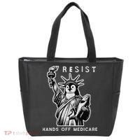 Hands Off Medicare Penguin Statue Of Liberty Resist Protest Tote Bag thumb 0